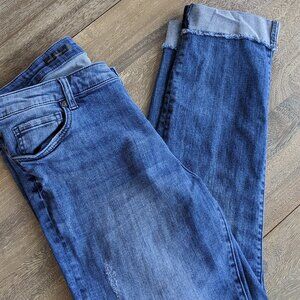 Kut from the Kloth Medium Wash Distressed Ankle Straight Leg Cuff Jeans, Size 14